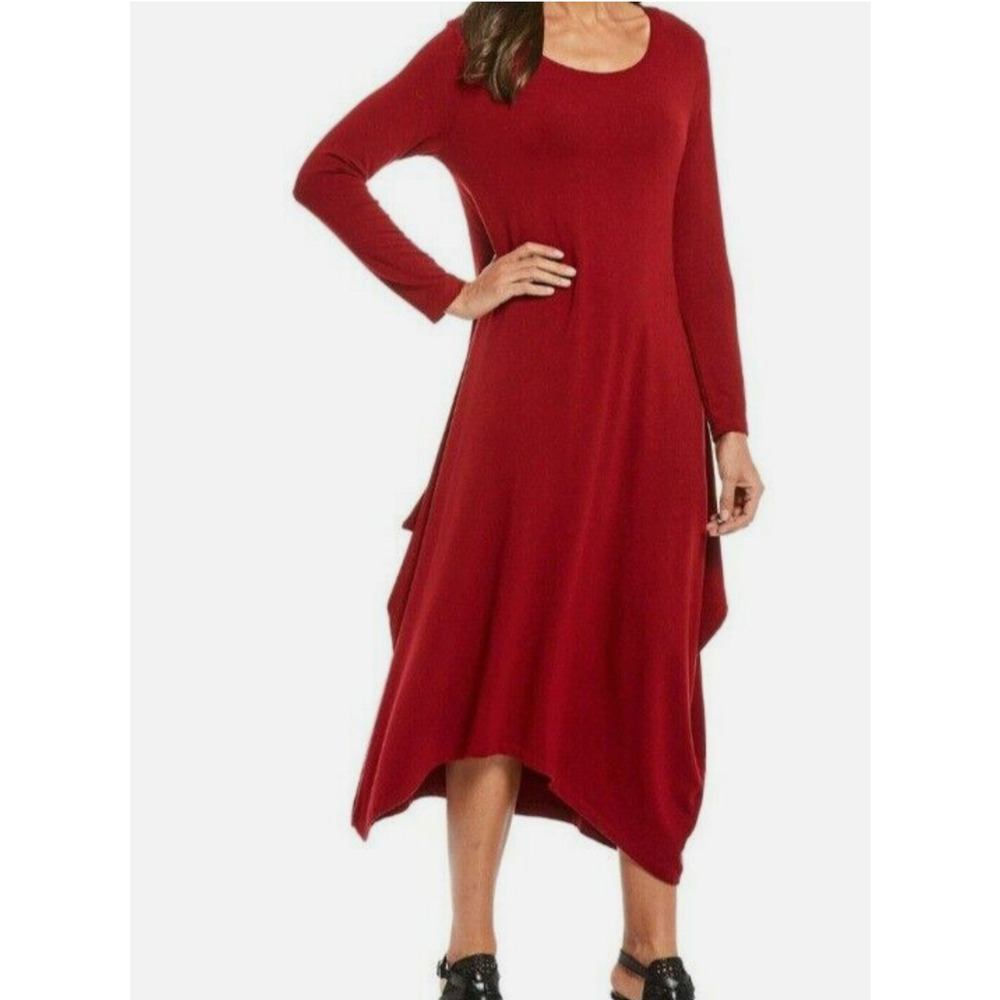 Bryn Walker Chelsea Bamboo Long Sleeve Asymmetrical Midi Dress Women Size 1X Red